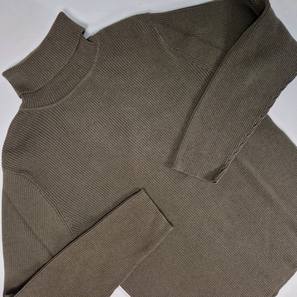 VTG Pendleton Womens XL Ribbed Knit Turtleneck Sweater Olive Green 100% Cotton
